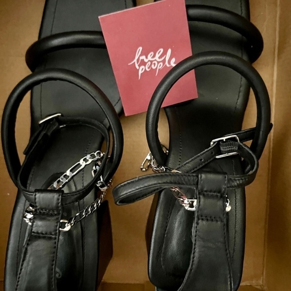 FREE PEOPLE Parker Chain Leather Block Heel Chain-Wrap Ankle Sandals/Heels NWT - Picture 14 of 16